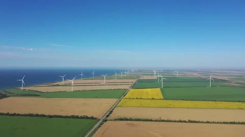 A wind farm located on the seashore. Stock Footage 160474317