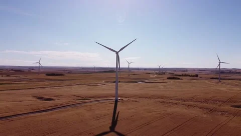 Wind Farm Long Shadows 4 Stock Footage 142840281