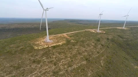 Wind farm in motion 4k aerial video Stock Footage 45001690