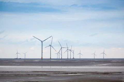Wind farm in mud flat wind farm in mud flat ,develop shoals and renewable ... Stock Photos