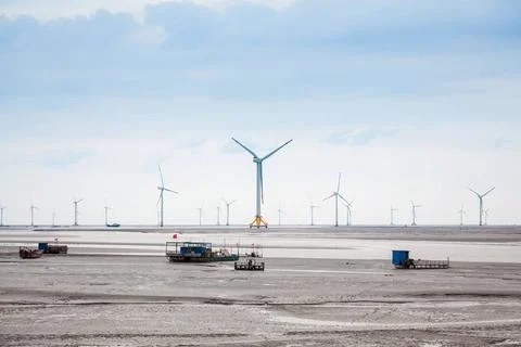 Wind farm in mud flat wind farm in mud flat ,develop shoals and renewable ... Stock Photos