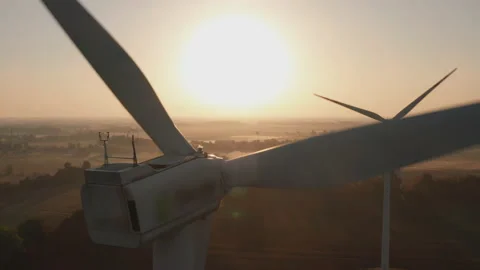 Wind farm with multiple wind turbines will generate alternative energy Stock Footage 171373459