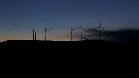 Wind Farm Outline at sunset Stock Footage 81151258