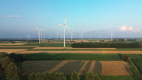 Wind Farm Over Agricultural Fields – 4K ProRes Stock-Footage 340255542