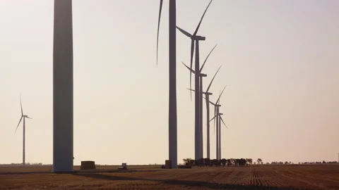 Wind farm over wheat field Stock Footage 133186460