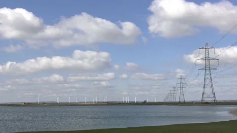 Wind Farm by Romney Marsh Lakes Little Cheyne Court Stock Footage 178980906