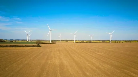 Wind farm shot from drone 4K Stock Footage 75863269