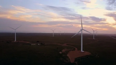 Wind farm shot with drone Stock Footage 71614401