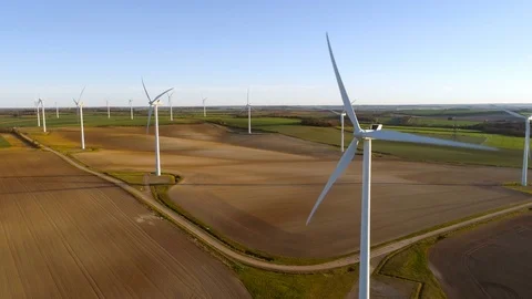 Wind farm slow smooth pan shot, aerial view Stock Footage 74401660