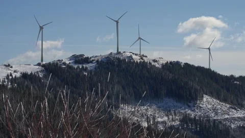 Wind farm on a snowy ridge Video stock 237993737