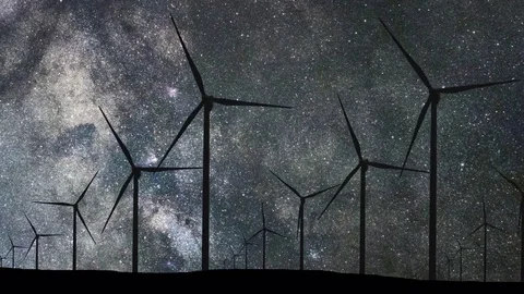 Wind farm, starry Night, Energy and nature Night Sky Stock Footage 81688832