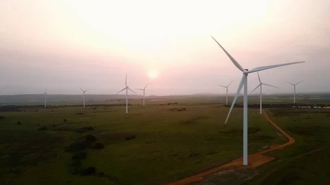 Wind farm at sunrise Stock Footage 71614794