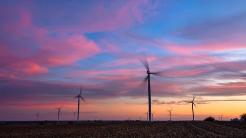 Wind Farm at Sunset - 4K Timelapse Stock Footage 97764515