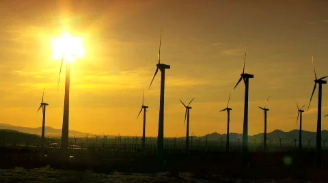 Wind farm at sunset Stock Footage 626476