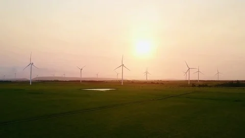 Wind farm at sunset Stock Footage 71610114