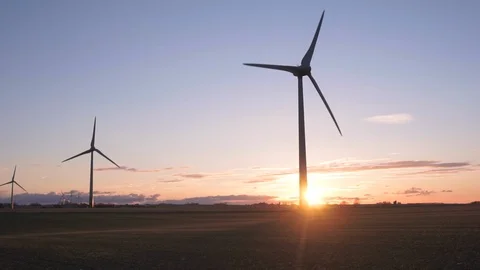 Wind farm at sunset Stock Footage