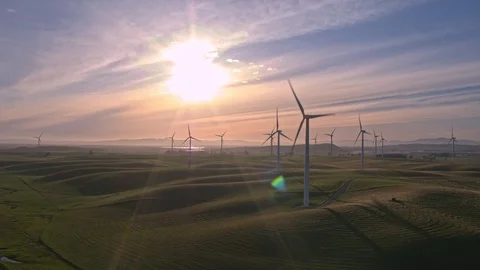 Wind Farm In The Sunset Stock Footage 88069261