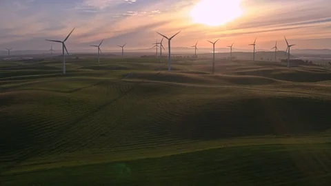 Wind Farm In The Sunset Stock Footage 88069377