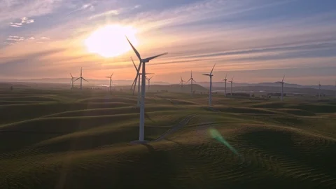 Wind Farm In The Sunset Stock Footage 88069436