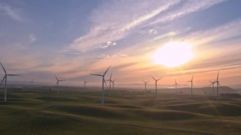 Wind Farm In The Sunset Stock Footage 88069451