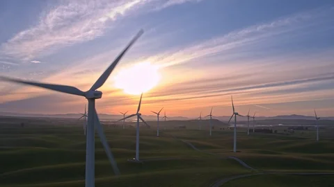 Wind Farm In The Sunset Stock Footage 88069466