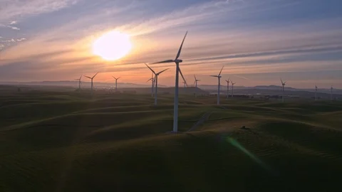 Wind Farm In The Sunset Stock Footage 88069477