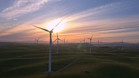 Wind Farm In The Sunset Stock Footage 88069498