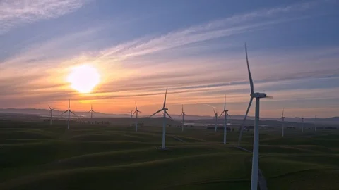 Wind Farm In The Sunset Stock Footage 88069525