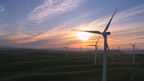 Wind Farm In The Sunset Stock Footage 88069553