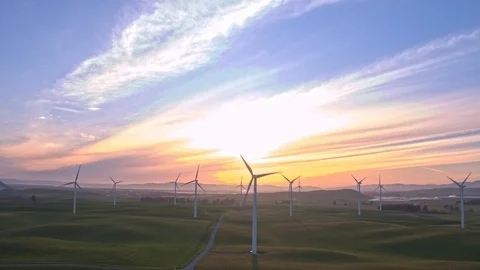Wind Farm In The Sunset Stock Footage 88069555