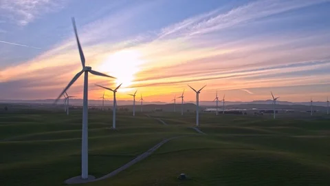 Wind Farm In The Sunset Stock Footage 88069563