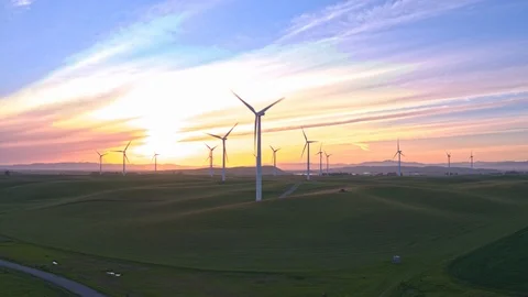 Wind Farm In The Sunset Stock Footage 88069600