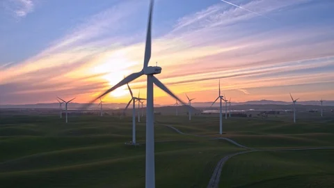Wind Farm In The Sunset Stock Footage 88069606