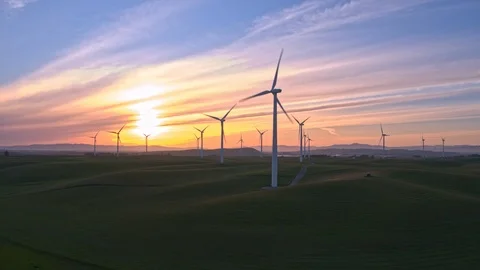 Wind Farm In The Sunset Stock Footage 88069668