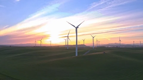 Wind Farm In The Sunset Stock Footage 88069678