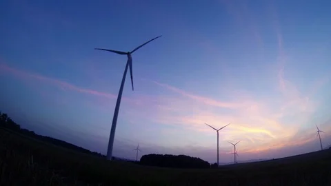Wind farm at sunset Stock Footage 99056324