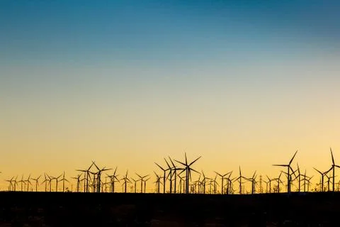 A Wind Farm at Sunset Stock Photos