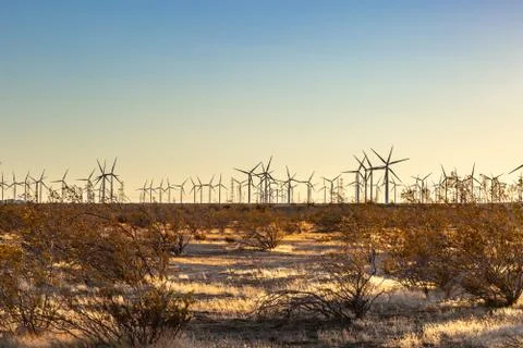 A Wind Farm at Sunset Stock Photos