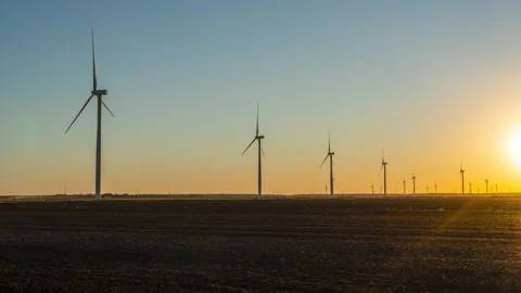Wind Farm Sunset Timelapse Stock Footage 323631433