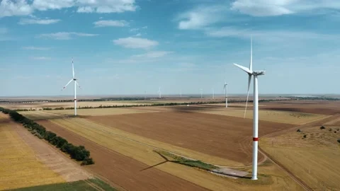 Wind farm top view. Alternative natural source, preservation of ecology. Stock-Footage 141820541