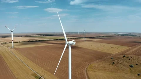 Wind farm top view. Alternative natural source, preservation of ecology. 库存影片 142316874