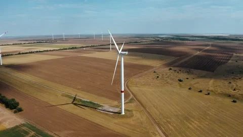 Wind farm top view. Alternative natural source, preservation of ecology. Stock Footage 142316963
