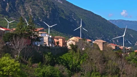 Wind farm in the town of Tocco da Casauria on the slopes of Mount Morrone Stock Footage 241015149