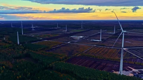Wind Farm Under Construction with Expanding Energy Infrastructure Aerial View Stock Footage 333821639