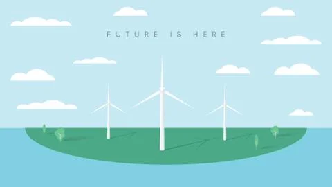 Wind farm vector symbol with wind turbines. Symbol of renewable energy Stock Illustration