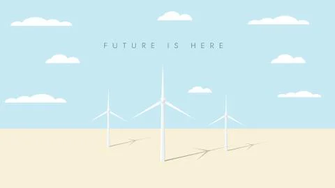 Wind farm vector symbol with wind turbines. Symbol of renewable energy Stock Illustration