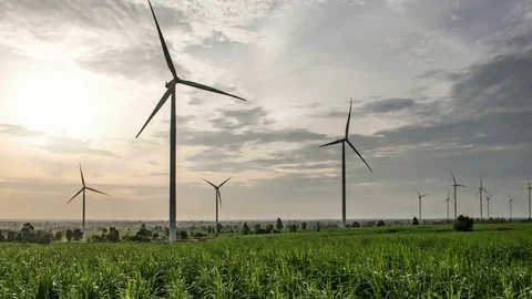 Wind farm. Wind turbines generating electricity. energy conservation concept Stock Footage 78525855
