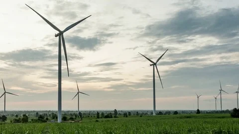 Wind farm. Wind turbines generating electricity. energy conservation concept Stock Footage 78525856
