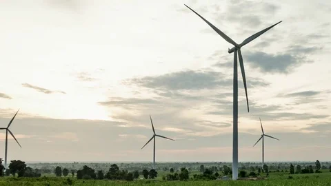 Wind farm. Wind turbines generating electricity. energy conservation concept Stock Footage 78525889