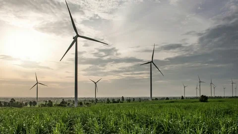 Wind farm. Wind turbines generating electricity. energy conservation concept Stock Footage 78525895
